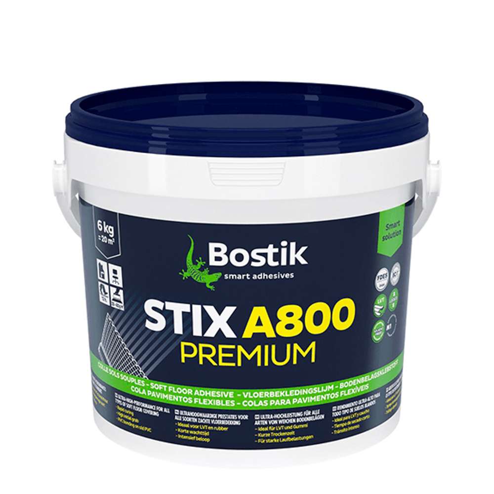 Клей для гибких напольных покрытий BOSTIK  STIX A800 PREMIUM 6 кг ТЕРМОРЕЖИМ